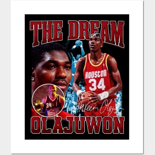 Hakeem Olajuwon The Dream Basketball Legend Signature Vintage Retro 80s 90s Bootleg Rap Style Posters and Art